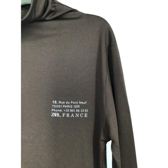 Zara Sweaters - Zara Brown Mock Neck Long Sleeve Stretch Top with Paris Zara France Print Size 4